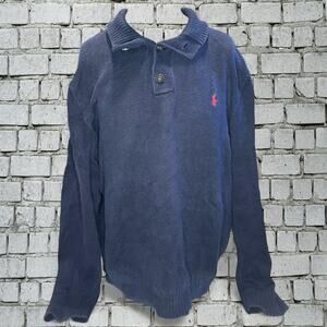 Navy blue Polo Ralph Lauren XXL knit pullover button sweater preppy cotton